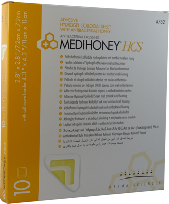 MEDIHONEY HCS Hydrogelverband 7,2x7,2 cm adhesiv